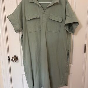 Style U- Green Casual Button Down Dress with Short Sleeves